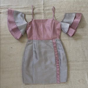 DELPHINE THE LABEL metallic off the shoulder mini